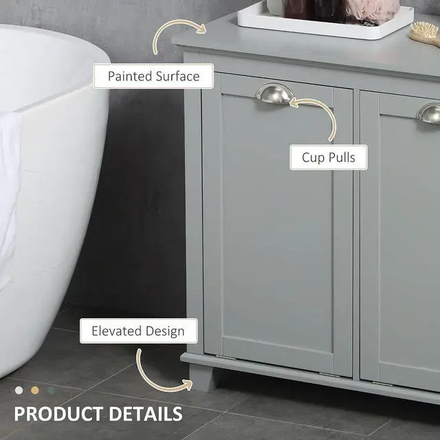 Alt view image 5 of 7 - Dual Tilt Out Laundry Hamper Cabinet Bathroom Storage Cabinet Gray | 2-Compartment Hamper, Modern, for Washroom