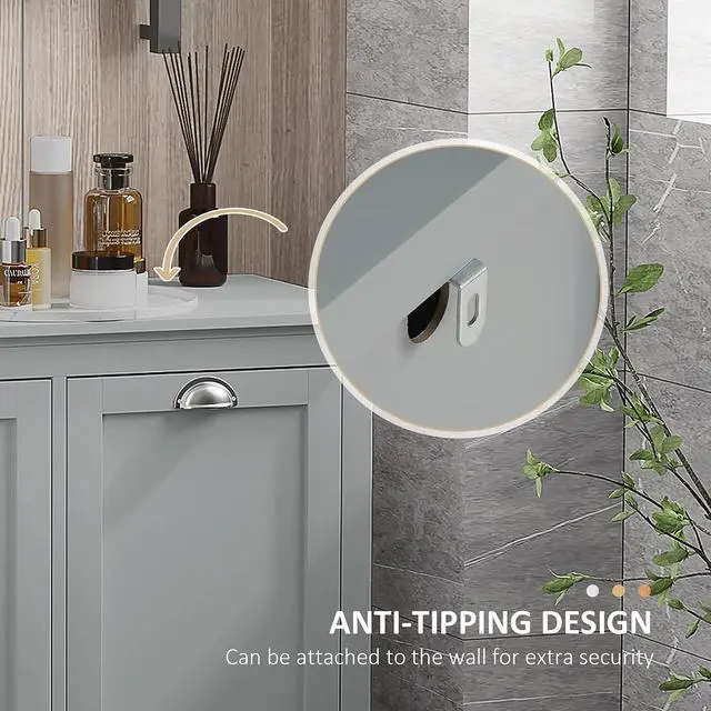 Alt view image 6 of 7 - Dual Tilt Out Laundry Hamper Cabinet Bathroom Storage Cabinet Gray | 2-Compartment Hamper, Modern, for Washroom