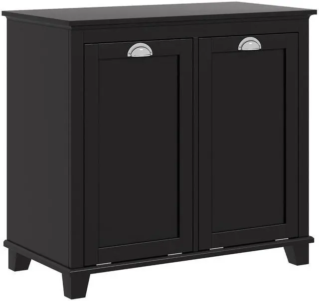 Main image of Dual Tilt Out Laundry Hamper Cabinet Bathroom Storage Cabinet Black | 2-Compartment Hamper, Modern, for Washroom