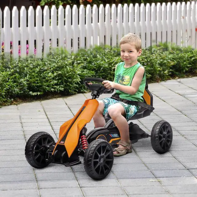 Alt view image 2 of 7 - 12V Electric Go Kart for Kids with Adjustable Seat, 3-8 Years, Orange | Outdoor Ride On Toy Battery Powered with EVA Tires, 2 Speeds, Safety Belt, Forward & Backward Drive