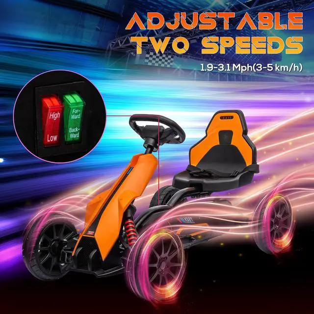 Alt view image 4 of 7 - 12V Electric Go Kart for Kids with Adjustable Seat, 3-8 Years, Orange | Outdoor Ride On Toy Battery Powered with EVA Tires, 2 Speeds, Safety Belt, Forward & Backward Drive