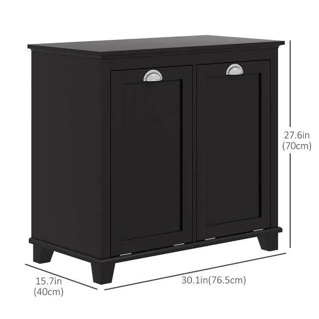 Alt view image 3 of 7 - Dual Tilt Out Laundry Hamper Cabinet Bathroom Storage Cabinet Black | 2-Compartment Hamper, Modern, for Washroom