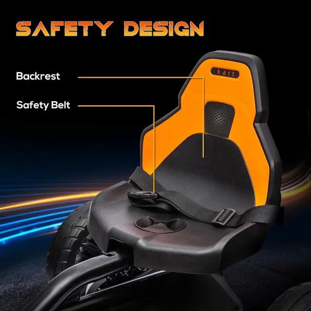 Alt view image 5 of 7 - 12V Electric Go Kart for Kids with Adjustable Seat, 3-8 Years, Orange | Outdoor Ride On Toy Battery Powered with EVA Tires, 2 Speeds, Safety Belt, Forward & Backward Drive