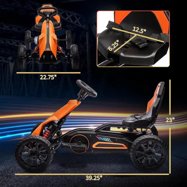 Alt view image 7 of 7 - 12V Electric Go Kart for Kids with Adjustable Seat, 3-8 Years, Orange | Outdoor Ride On Toy Battery Powered with EVA Tires, 2 Speeds, Safety Belt, Forward & Backward Drive