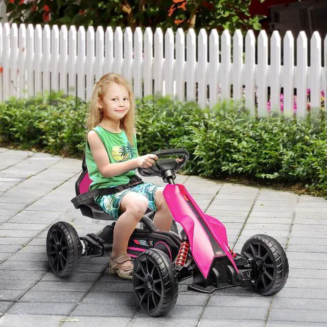 Alt view image 2 of 7 - 12V Electric Go Kart for Kids with Adjustable Seat, 3-8 Years, Pink | Outdoor Ride On Toy Battery Powered with EVA Tires, 2 Speeds, Safety Belt, Forward & Backward Drive