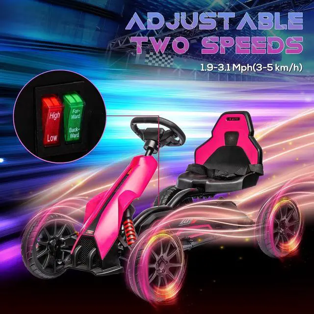 Alt view image 4 of 7 - 12V Electric Go Kart for Kids with Adjustable Seat, 3-8 Years, Pink | Outdoor Ride On Toy Battery Powered with EVA Tires, 2 Speeds, Safety Belt, Forward & Backward Drive