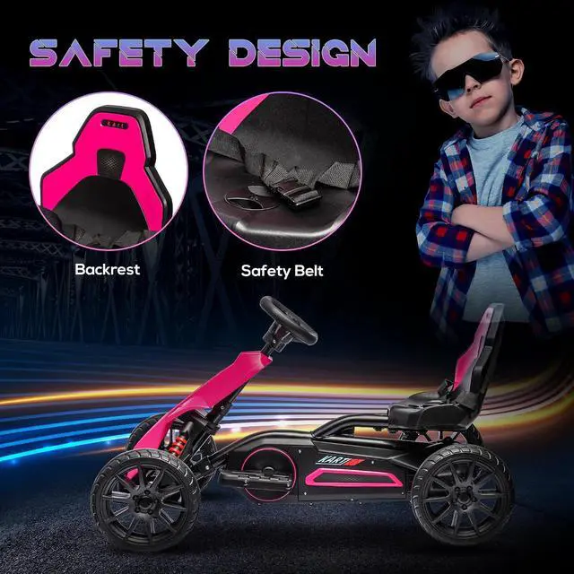 Alt view image 5 of 7 - 12V Electric Go Kart for Kids with Adjustable Seat, 3-8 Years, Pink | Outdoor Ride On Toy Battery Powered with EVA Tires, 2 Speeds, Safety Belt, Forward & Backward Drive