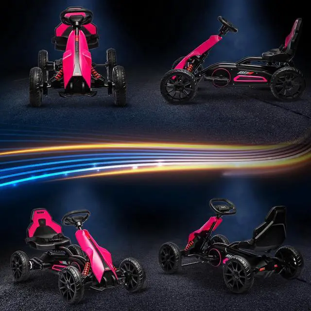 Alt view image 6 of 7 - 12V Electric Go Kart for Kids with Adjustable Seat, 3-8 Years, Pink | Outdoor Ride On Toy Battery Powered with EVA Tires, 2 Speeds, Safety Belt, Forward & Backward Drive