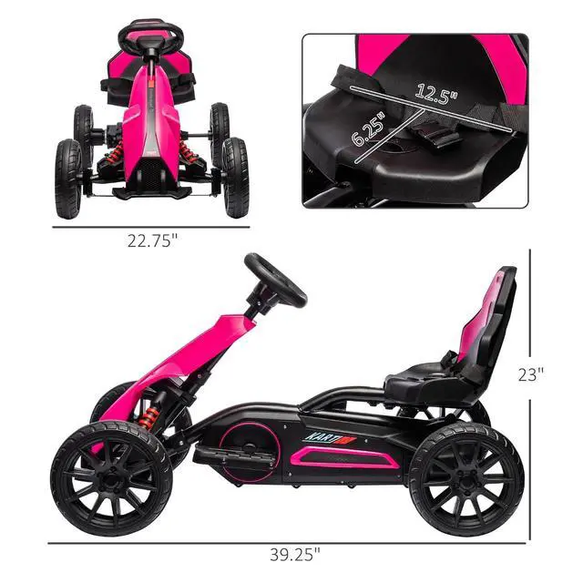 Alt view image 7 of 7 - 12V Electric Go Kart for Kids with Adjustable Seat, 3-8 Years, Pink | Outdoor Ride On Toy Battery Powered with EVA Tires, 2 Speeds, Safety Belt, Forward & Backward Drive