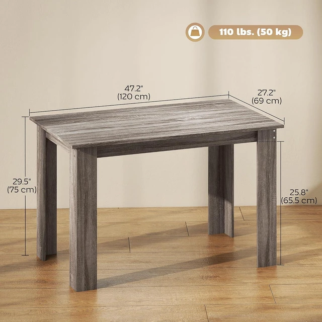 Alt view image 3 of 7 - 47" Dining Table for 4-6 People Rectangular Wood Effect Light Gray