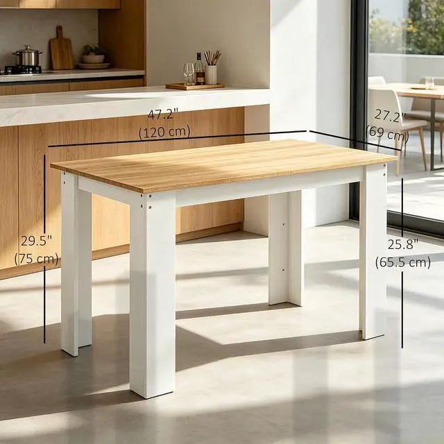 Alt view image 3 of 7 - 47" Dining Table for 4-6 People Rectangular Wood Effect Oak & White | Modern Kitchen Table, Dining Room, Living Room