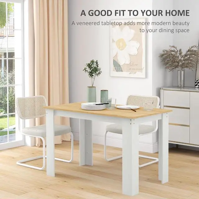 Alt view image 4 of 7 - 47" Dining Table for 4-6 People Rectangular Wood Effect Oak & White | Modern Kitchen Table, Dining Room, Living Room