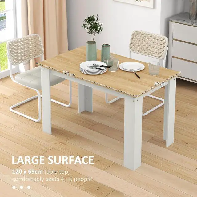 Alt view image 5 of 7 - 47" Dining Table for 4-6 People Rectangular Wood Effect Oak & White | Modern Kitchen Table, Dining Room, Living Room