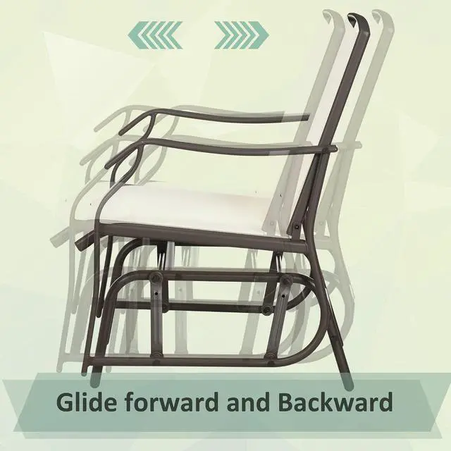Alt view image 3 of 7 - 3 Piece Outdoor Glider Chair Coffee Table Bistro Set Cream White | 2 Patio Rocking Swing Chairs, Breathable Sling Fabric, Glass Tabletop, for Backyard Garden Porch