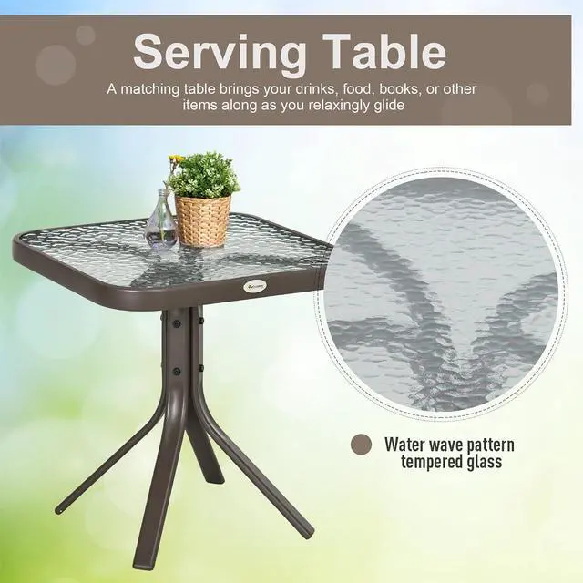 Alt view image 5 of 7 - 3 Piece Outdoor Glider Chair Coffee Table Bistro Set Cream White | 2 Patio Rocking Swing Chairs, Breathable Sling Fabric, Glass Tabletop, for Backyard Garden Porch