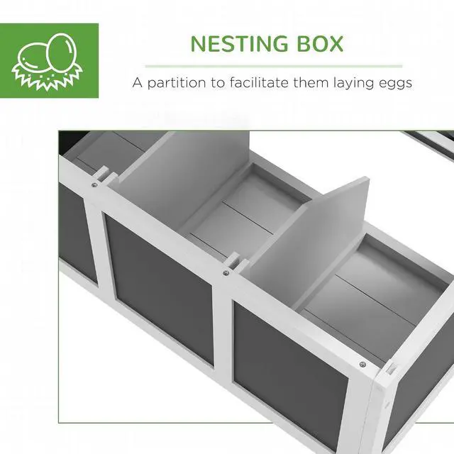 Alt view image 5 of 7 - PawHut Wooden Chicken Coop Chicken Tractor w/Wheels for 2-4 Hens | Outdoor Poultry Cage Rabbit Hutch Duck Coop Hen House with Nesting Box, Tray, Windows, Dark Gray