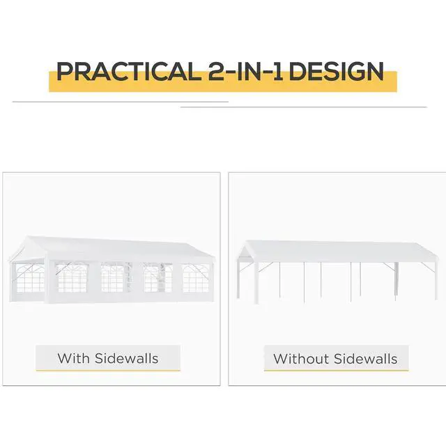 Alt view image 4 of 7 - 13 x 26 ft Heavy Duty Party Tent Outdoor Gazebo Wedding Tent Event Shelter Carport BBQ with Removable Sidewalls & Windows, Outside Waterproof Canopy for Parties, White