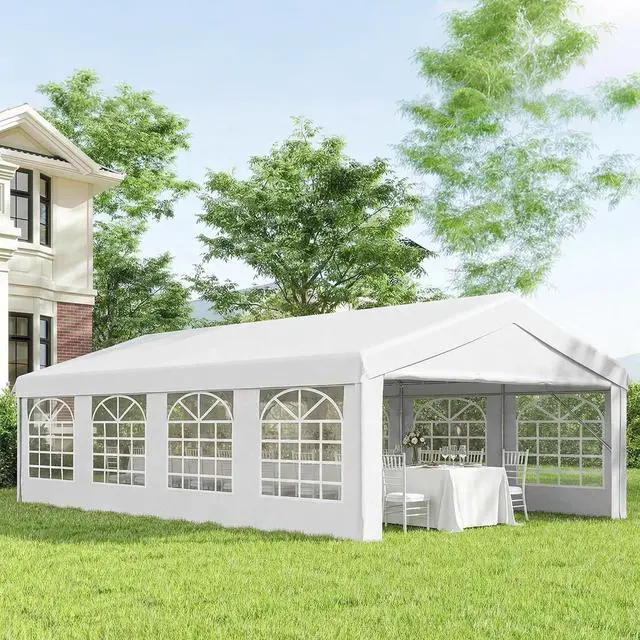 Main image of 13 x 26 ft Heavy Duty Party Tent Outdoor Gazebo Wedding Tent Event Shelter Carport BBQ with Removable Sidewalls & Windows, Outside Waterproof Canopy for Parties, White