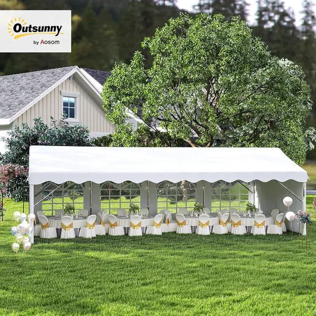 Alt view image 2 of 7 - 13 x 26 ft Heavy Duty Party Tent Outdoor Gazebo Wedding Tent Event Shelter Carport BBQ with Removable Sidewalls & Windows, Outside Waterproof Canopy for Parties, White