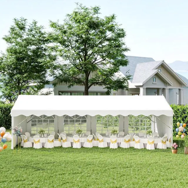 Alt view image 6 of 7 - 13 x 26 ft Heavy Duty Party Tent Outdoor Gazebo Wedding Tent Event Shelter Carport BBQ with Removable Sidewalls & Windows, Outside Waterproof Canopy for Parties, White