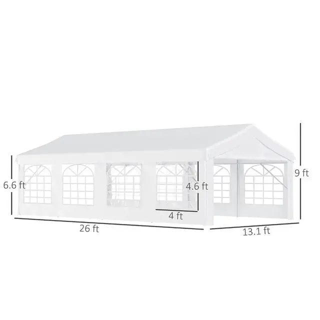 Alt view image 7 of 7 - 13 x 26 ft Heavy Duty Party Tent Outdoor Gazebo Wedding Tent Event Shelter Carport BBQ with Removable Sidewalls & Windows, Outside Waterproof Canopy for Parties, White