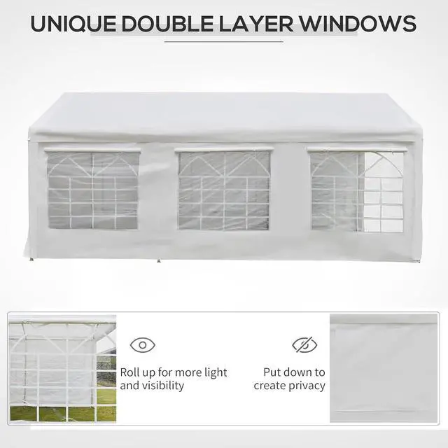 Alt view image 3 of 7 - 10 x 20 ft Heavy Duty Party Tent with Removable Sidewalls, White | Outdoor Gazebo, Wedding Tent, Event Shelter, Carport BBQ, Windows, Outside Waterproof Canopy, for Parties