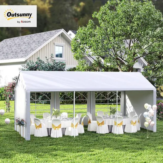 Alt view image 2 of 7 - 10 x 20 ft Heavy Duty Party Tent with Removable Sidewalls, White | Outdoor Gazebo, Wedding Tent, Event Shelter, Carport BBQ, Windows, Outside Waterproof Canopy, for Parties