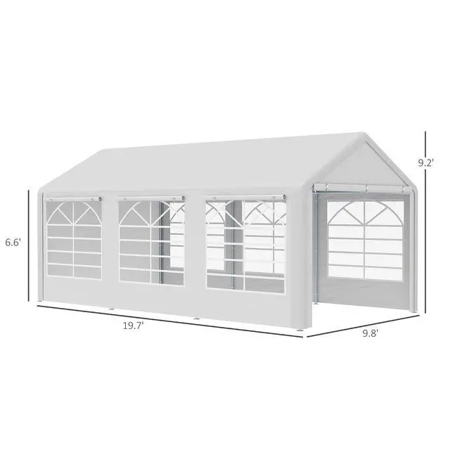Alt view image 7 of 7 - 10 x 20 ft Heavy Duty Party Tent with Removable Sidewalls, White | Outdoor Gazebo, Wedding Tent, Event Shelter, Carport BBQ, Windows, Outside Waterproof Canopy, for Parties