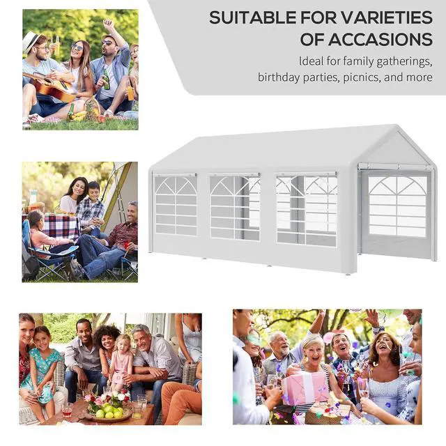 Alt view image 6 of 7 - 10 x 20 ft Heavy Duty Party Tent with Removable Sidewalls, White | Outdoor Gazebo, Wedding Tent, Event Shelter, Carport BBQ, Windows, Outside Waterproof Canopy, for Parties