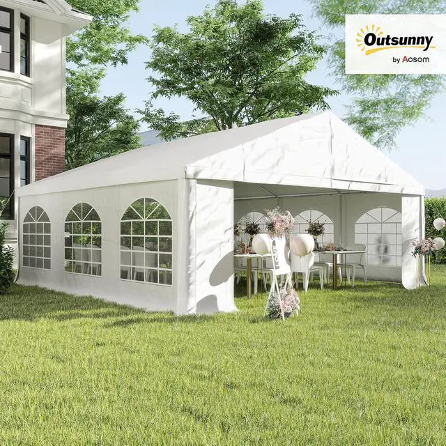 Alt view image 2 of 7 - 20 x 20 ft Heavy Duty Party Tent Outdoor Gazebo Wedding Tent Event Shelter Carport BBQ with Removable Sidewalls & Windows, Outside Waterproof Canopy for Parties, White