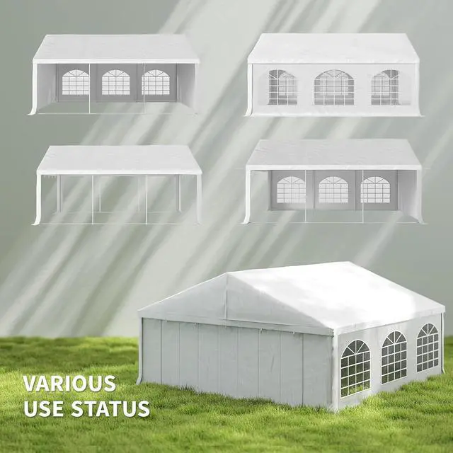 Alt view image 3 of 7 - 20 x 20 ft Heavy Duty Party Tent Outdoor Gazebo Wedding Tent Event Shelter Carport BBQ with Removable Sidewalls & Windows, Outside Waterproof Canopy for Parties, White