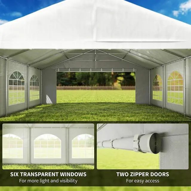 Alt view image 5 of 7 - 20 x 20 ft Heavy Duty Party Tent Outdoor Gazebo Wedding Tent Event Shelter Carport BBQ with Removable Sidewalls & Windows, Outside Waterproof Canopy for Parties, White