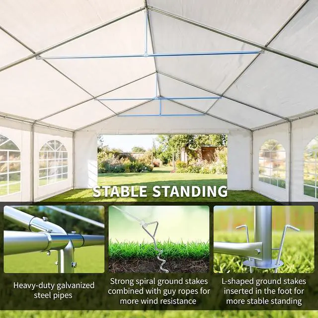 Alt view image 4 of 7 - 20 x 20 ft Heavy Duty Party Tent Outdoor Gazebo Wedding Tent Event Shelter Carport BBQ with Removable Sidewalls & Windows, Outside Waterproof Canopy for Parties, White