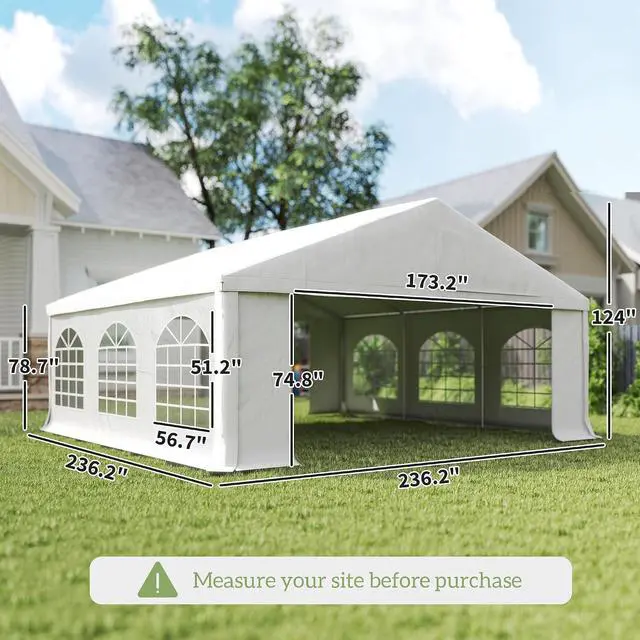 Alt view image 7 of 7 - 20 x 20 ft Heavy Duty Party Tent Outdoor Gazebo Wedding Tent Event Shelter Carport BBQ with Removable Sidewalls & Windows, Outside Waterproof Canopy for Parties, White