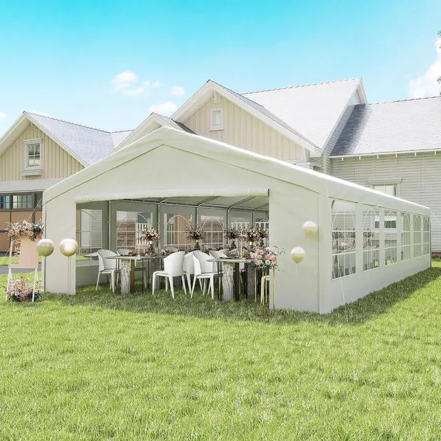 Alt view image 2 of 7 - 20 x 40 ft Heavy Duty Party Tent Outdoor Gazebo Canopy, White | Wedding Tent, Event Shelter, Carport BBQ, Removable Sidewalls & Windows, Waterproof Canopy, Parties