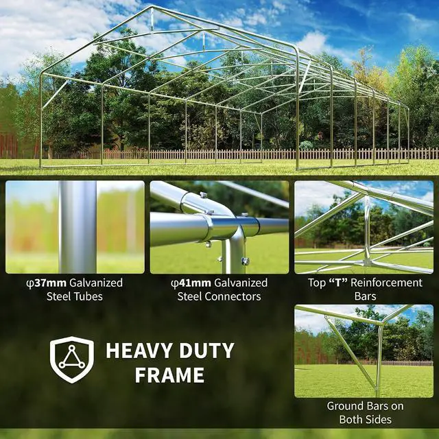 Alt view image 4 of 7 - 20 x 40 ft Heavy Duty Party Tent Outdoor Gazebo Canopy, White | Wedding Tent, Event Shelter, Carport BBQ, Removable Sidewalls & Windows, Waterproof Canopy, Parties