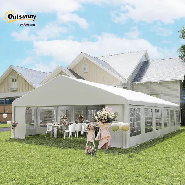 Alt view image 2 of 7 - 23 x 39 ft Heavy Duty Party Tent with Removable Sidewalls, White | Windows, Outdoor Gazebo, Wedding Tent, Event Shelter, Carport, BBQ, Outside Waterproof Canopy, for Parties
