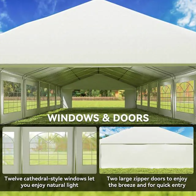 Alt view image 4 of 7 - 23 x 39 ft Heavy Duty Party Tent with Removable Sidewalls, White | Windows, Outdoor Gazebo, Wedding Tent, Event Shelter, Carport, BBQ, Outside Waterproof Canopy, for Parties