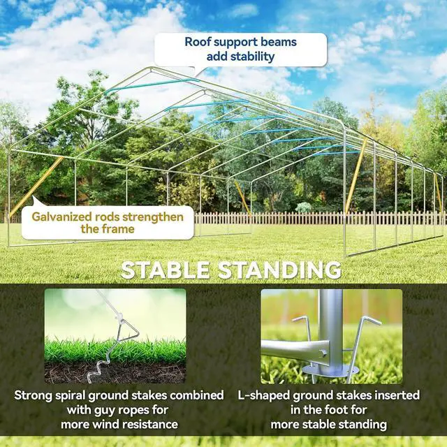 Alt view image 5 of 7 - 23 x 39 ft Heavy Duty Party Tent with Removable Sidewalls, White | Windows, Outdoor Gazebo, Wedding Tent, Event Shelter, Carport, BBQ, Outside Waterproof Canopy, for Parties