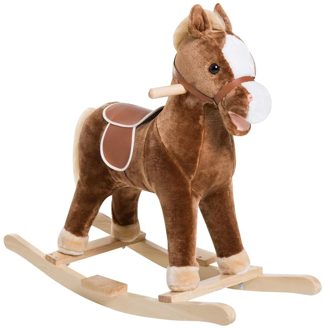 Main image of Qaba Kids Plush Toy Rocking Horse Ride on with Realistic Sounds - Brown | nan