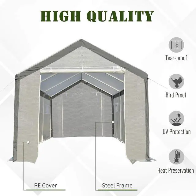 Alt view image 3 of 7 - 20' x 10' x 9' Walk-in Greenhouse with 6 Roll-up Windows White | Outdoor Garden Warm Hot House, 2 Zippered Doors, Weather Cover