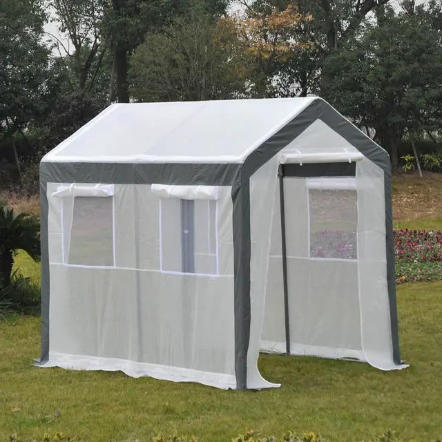 Main image of 8' x 6' x 7' Walk-in Greenhouse with 4 Roll-up Windows White | Outdoor Garden Warm Hot House, 2 Zippered Doors, Weather Cover