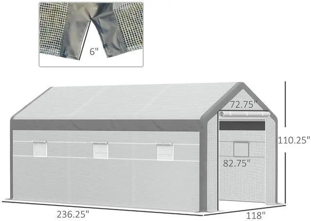 Alt view image 7 of 7 - 20' x 10' x 9' Walk-in Greenhouse with 6 Roll-up Windows White | Outdoor Garden Warm Hot House, 2 Zippered Doors, Weather Cover