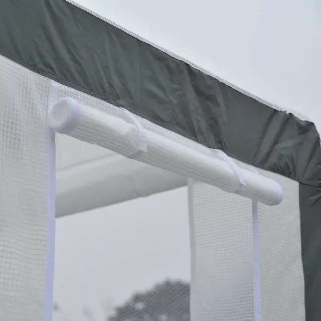 Alt view image 4 of 7 - 8' x 6' x 7' Walk-in Greenhouse with 4 Roll-up Windows White | Outdoor Garden Warm Hot House, 2 Zippered Doors, Weather Cover