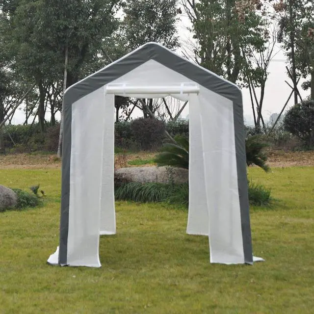 Alt view image 2 of 7 - 8' x 6' x 7' Walk-in Greenhouse with 4 Roll-up Windows White | Outdoor Garden Warm Hot House, 2 Zippered Doors, Weather Cover