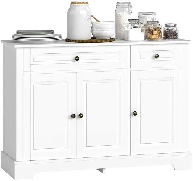 Main image of Sideboard Buffet Cabinet with Storage, 2 Drawers, for Kitchen, White | Modern Buffet Cabinet, Coffee Bar Station, Adjustable Shelves, Entryway