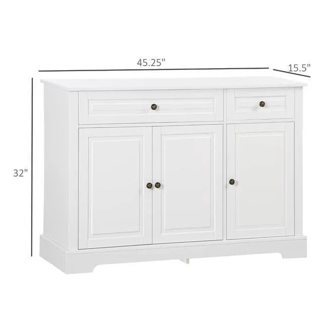 Alt view image 3 of 7 - Sideboard Buffet Cabinet with Storage, 2 Drawers, for Kitchen, White | Modern Buffet Cabinet, Coffee Bar Station, Adjustable Shelves, Entryway