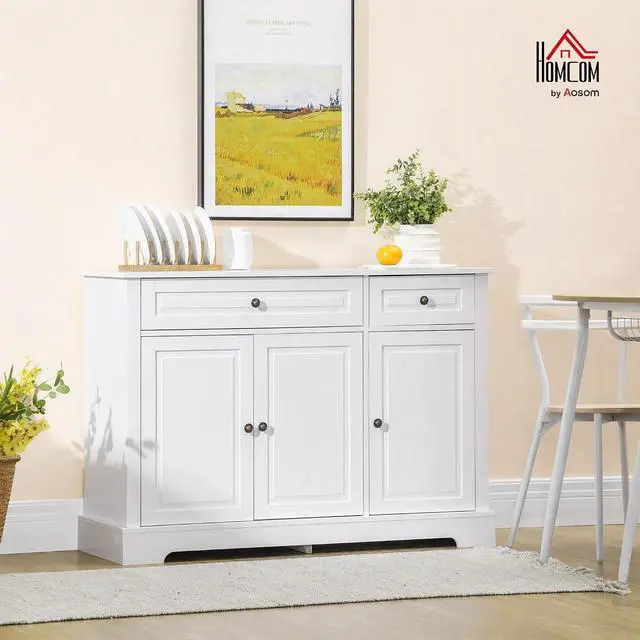 Alt view image 2 of 7 - Sideboard Buffet Cabinet with Storage, 2 Drawers, for Kitchen, White | Modern Buffet Cabinet, Coffee Bar Station, Adjustable Shelves, Entryway