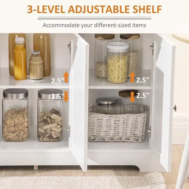 Alt view image 5 of 7 - Sideboard Buffet Cabinet with Storage, 2 Drawers, for Kitchen, White | Modern Buffet Cabinet, Coffee Bar Station, Adjustable Shelves, Entryway
