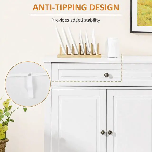 Alt view image 6 of 7 - Sideboard Buffet Cabinet with Storage, 2 Drawers, for Kitchen, White | Modern Buffet Cabinet, Coffee Bar Station, Adjustable Shelves, Entryway
